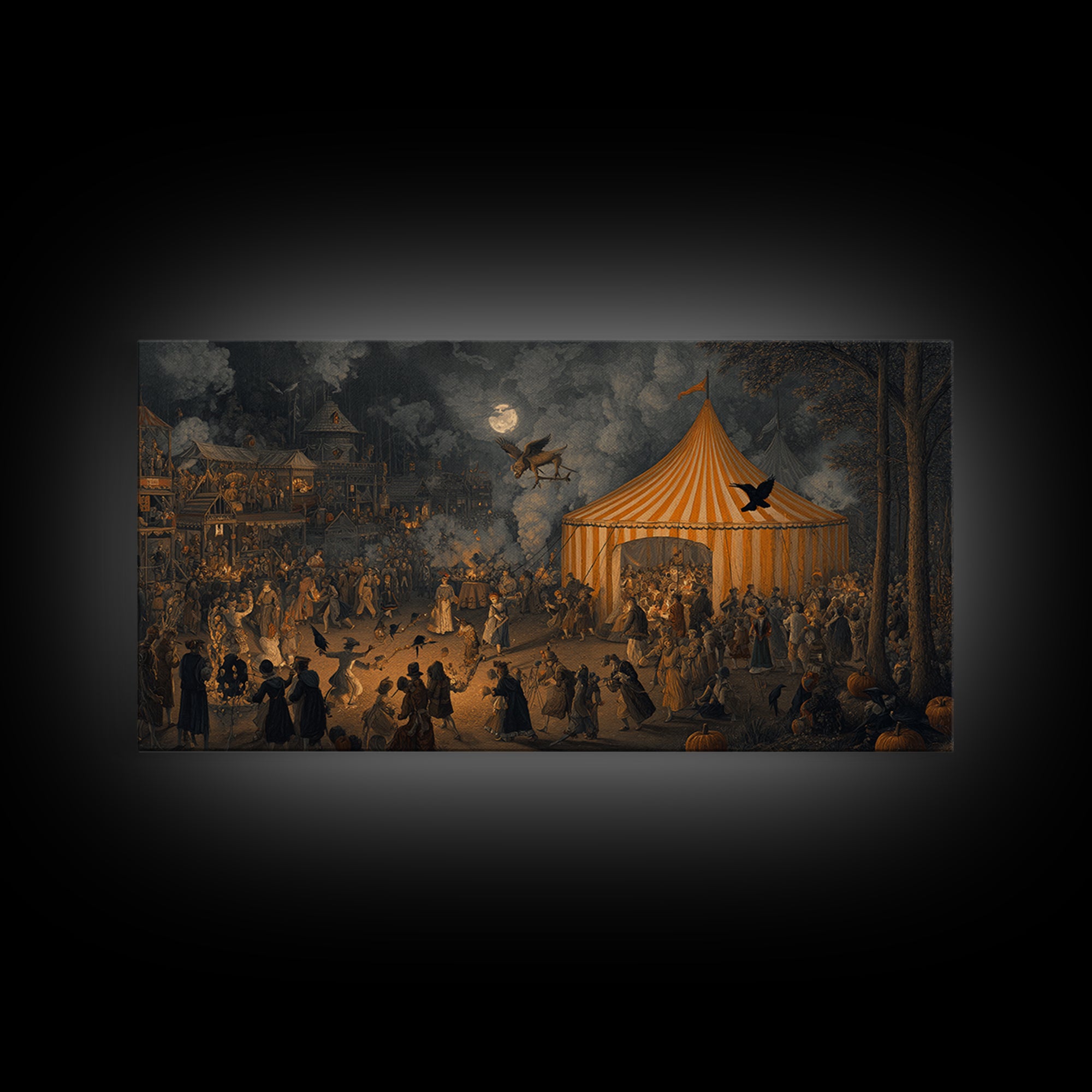 The Jack-O'-Lantern Circus, Northern Renaissance Horror, Wide Panoramic Art, Gothic Horror Wall Art, Canvas Print