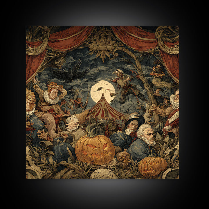 The Jack-O'-Lantern Circus, Dark Renaissance Art, Square Wall Art, Gothic Horror Wall Art, Framed Canvas Print