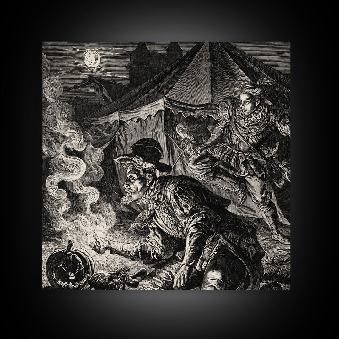 The Jack-O'-Lantern Circus, Renaissance Engraving Art, Square Wall Art, Dark Fantasy Wall Art, Canvas Print, Halloween Wall Art