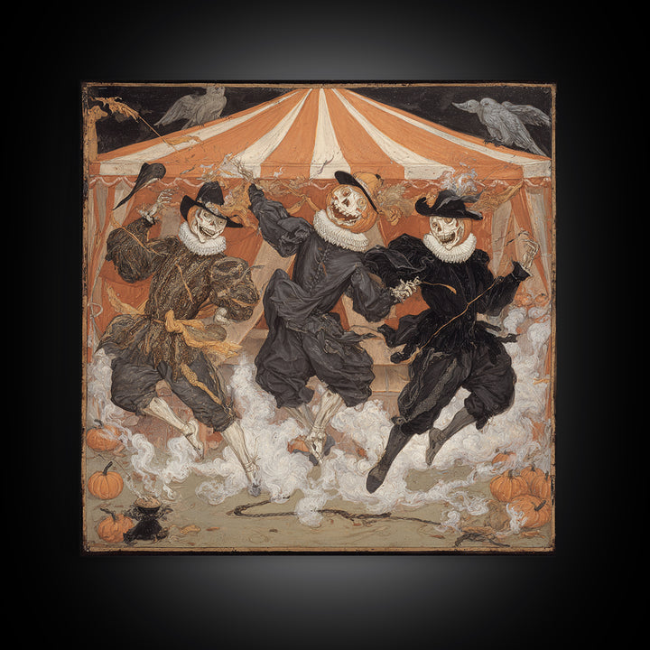 The Jack-O'-Lantern Circus, Danse Macabre Art, Square Wall Art, Dark Halloween Decor, Framed Canvas Print