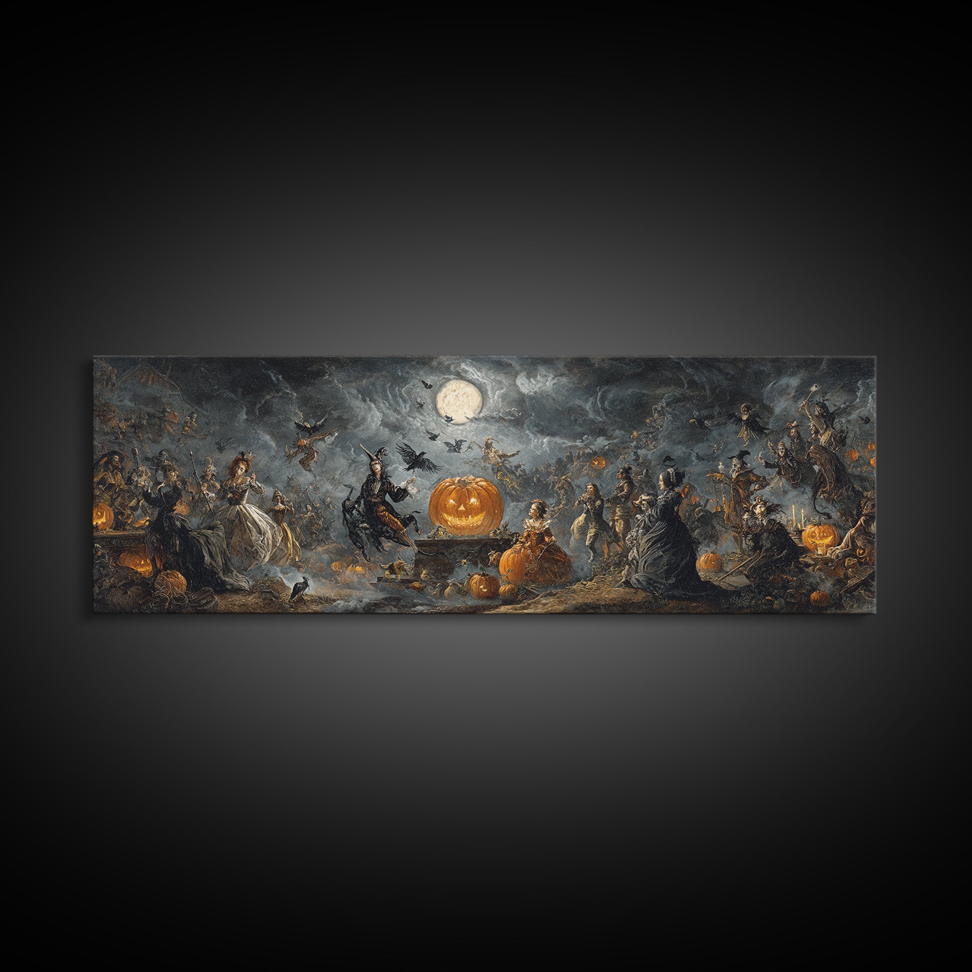 The Jack-O'-Lantern Circus, Dark Romantic Horror Art, Extra Wide Wall Art, Macabre Wall Art, Framed Canvas Print, Halloween Wall Art