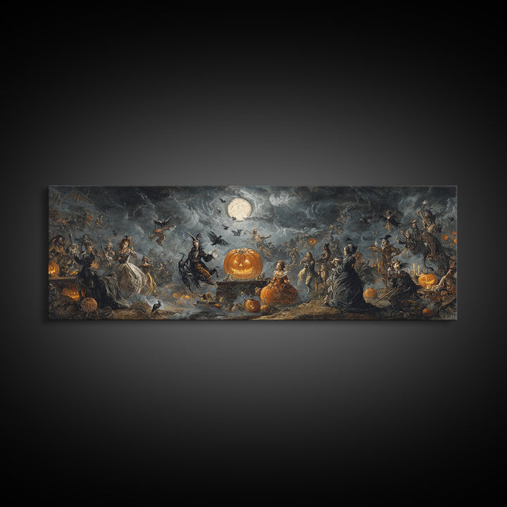The Jack-O'-Lantern Circus, Dark Romantic Horror Art, Extra Wide Wall Art, Macabre Wall Art, Framed Canvas Print, Halloween Wall Art
