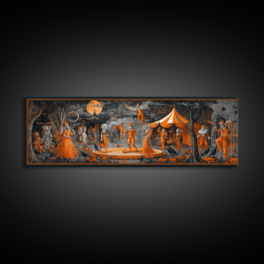 The Jack-O'-Lantern Circus, Visionary Gothic Art, Extra Wide Wall Art, Dark Fantasy Wall Art, Framed Canvas Print, Halloween Wall Art