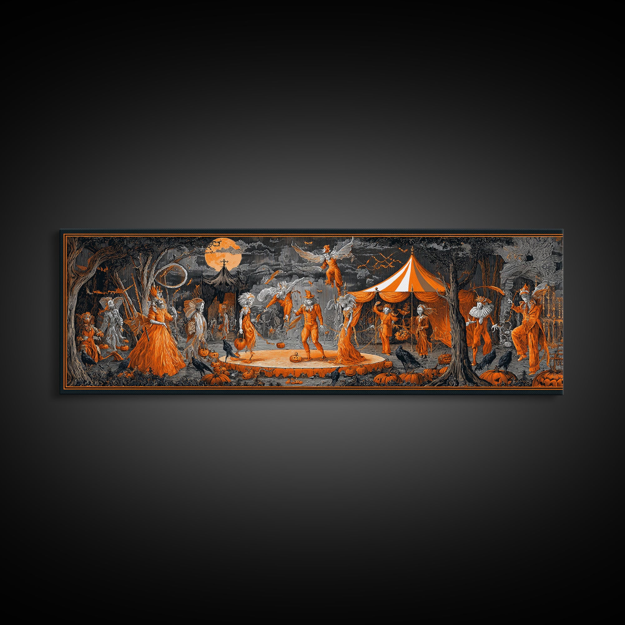 The Jack-O'-Lantern Circus, Visionary Gothic Art, Extra Wide Wall Art, Dark Fantasy Wall Art, Framed Canvas Print, Halloween Wall Art