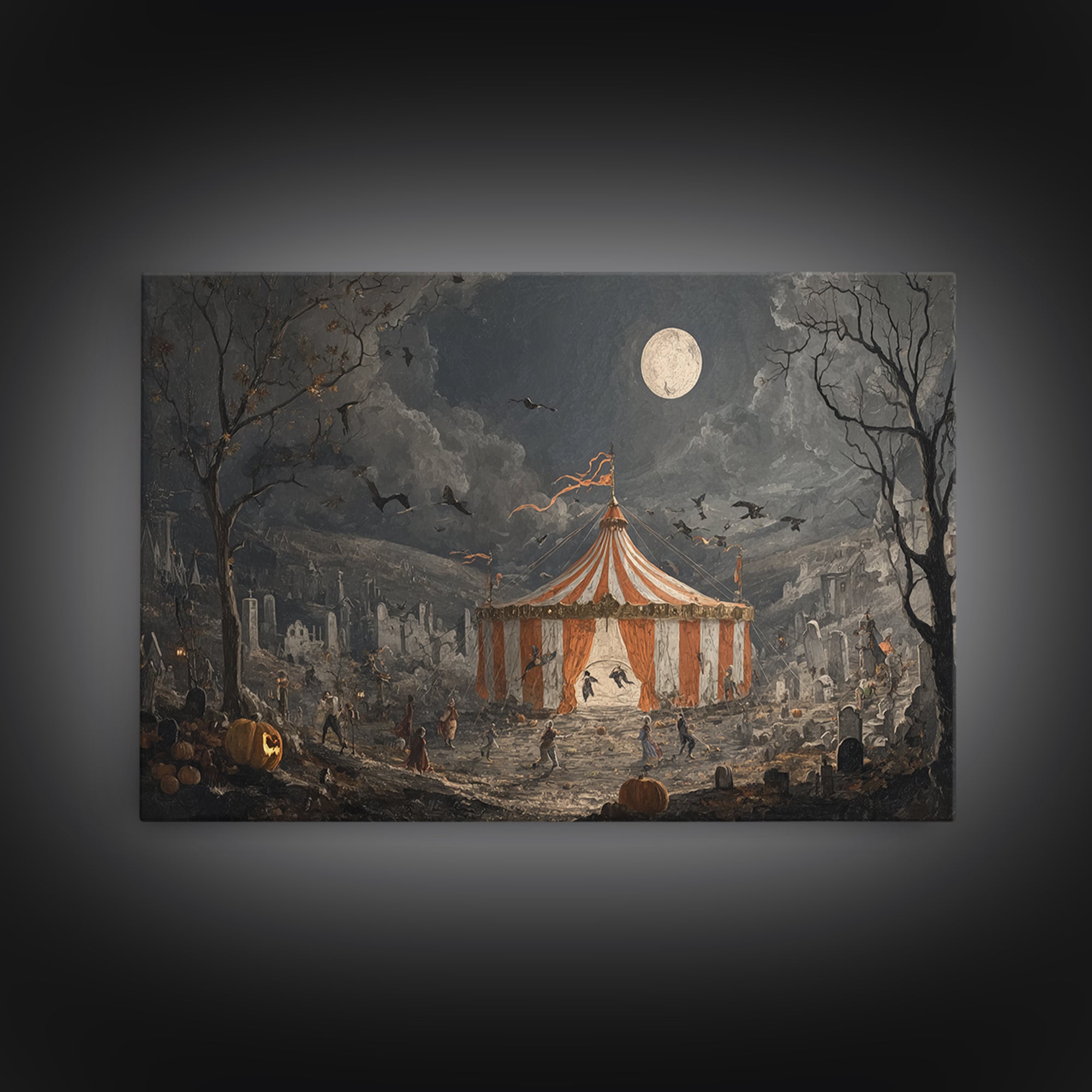 The Jack-O'-Lantern Circus, Romantic Gothic Landscape, Landscape Wall Art, Gothic Horror Wall Art, Canvas Print, Gothic Home Decor