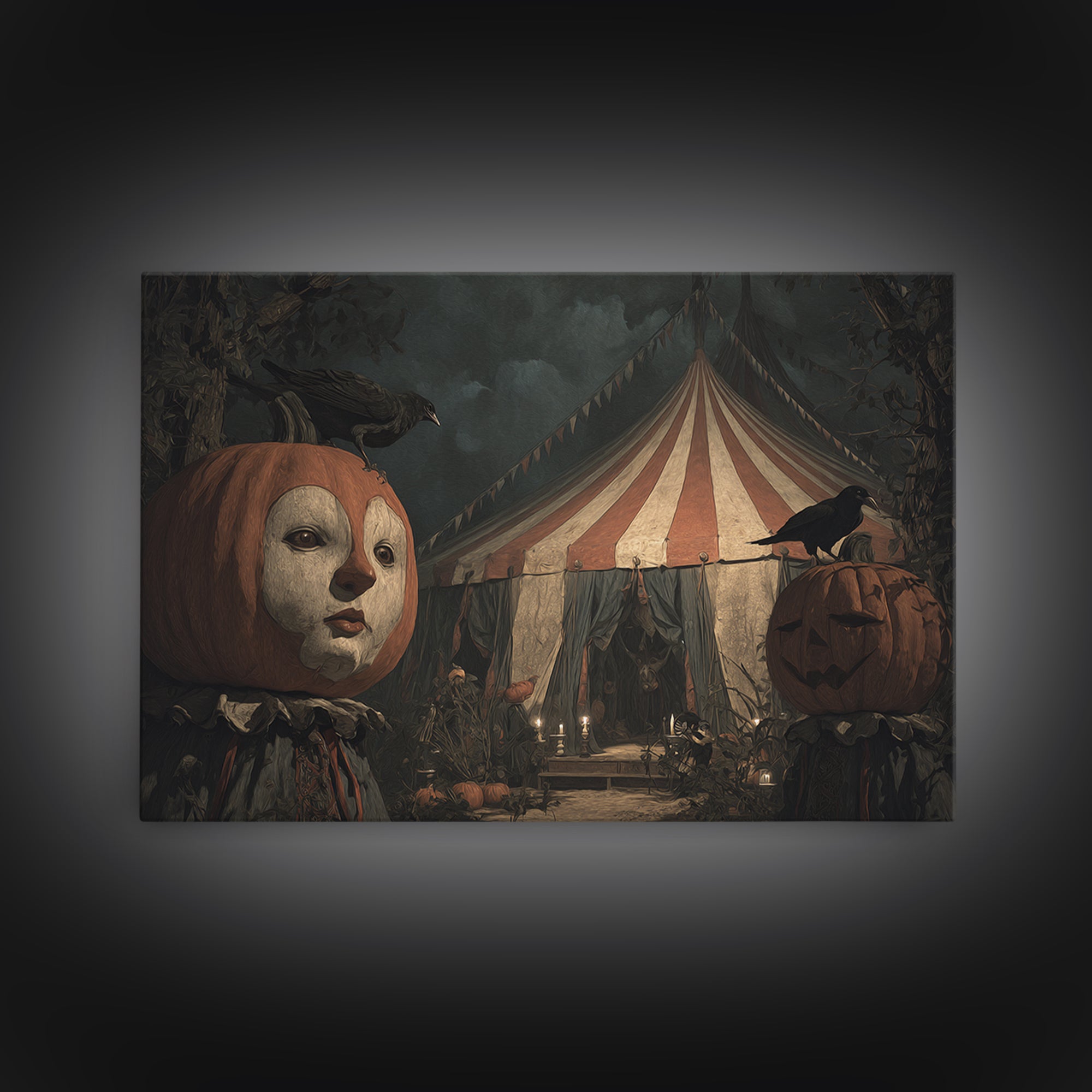 The Jack-O'-Lantern Circus, Symbolist Gothic Landscape, Landscape Wall Art, Dark Fantasy Wall Art, Canvas Print, Halloween Wall Art