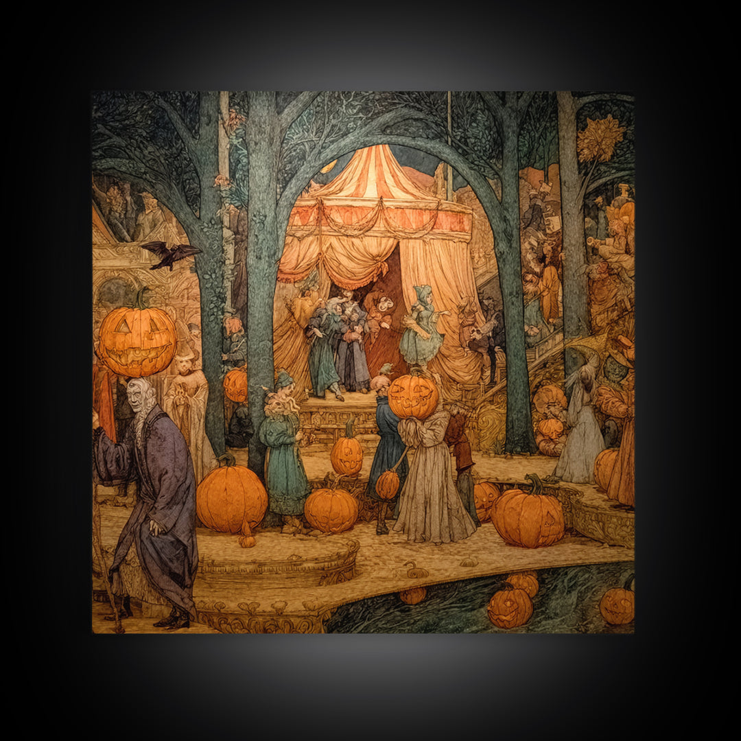 The Jack-O'-Lantern Circus, Ornate Symbolist Art, Square Wall Art, Gothic Horror Wall Art, Framed Canvas Print, Halloween Wall Art