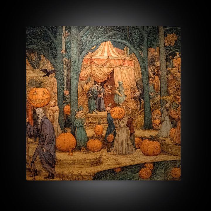 The Jack-O'-Lantern Circus, Ornate Symbolist Art, Square Wall Art, Gothic Horror Wall Art, Framed Canvas Print, Halloween Wall Art