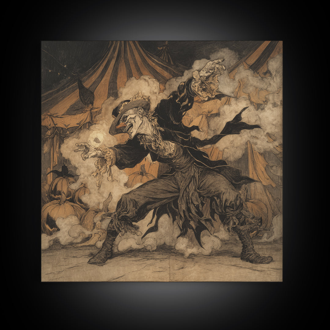 The Jack-O'-Lantern Circus, Decadent Gothic Art, Square Wall Art, Dark Halloween Decor, Canvas Print, Halloween Wall Art