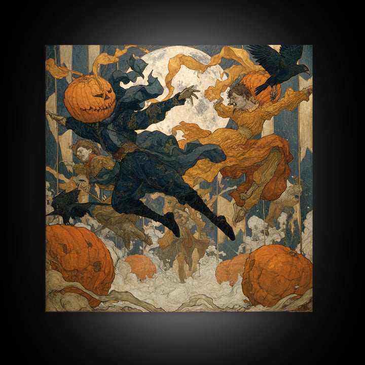 The Jack-O'-Lantern Circus, Symbolist Death Art, Square Wall Art, Dark Fantasy Wall Art, Canvas Print, Halloween Wall Art