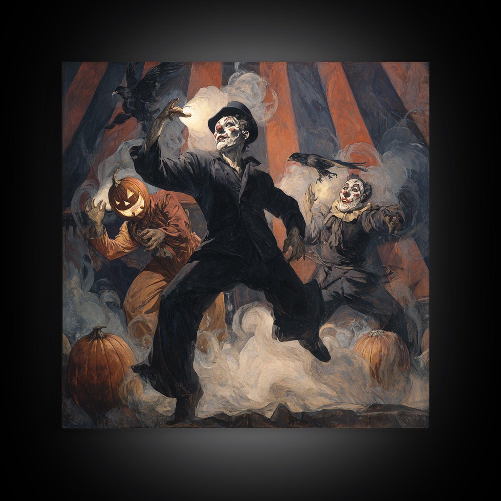 The Jack-O'-Lantern Circus, Expressionist Gothic Art, Square Wall Art, Dark Halloween Decor, Framed Canvas Print, Halloween Wall Art