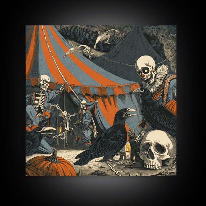 The Jack-O'-Lantern Circus, Macabre Folk Print Art, Square Wall Art, Gothic Horror Wall Art, Framed Canvas Print