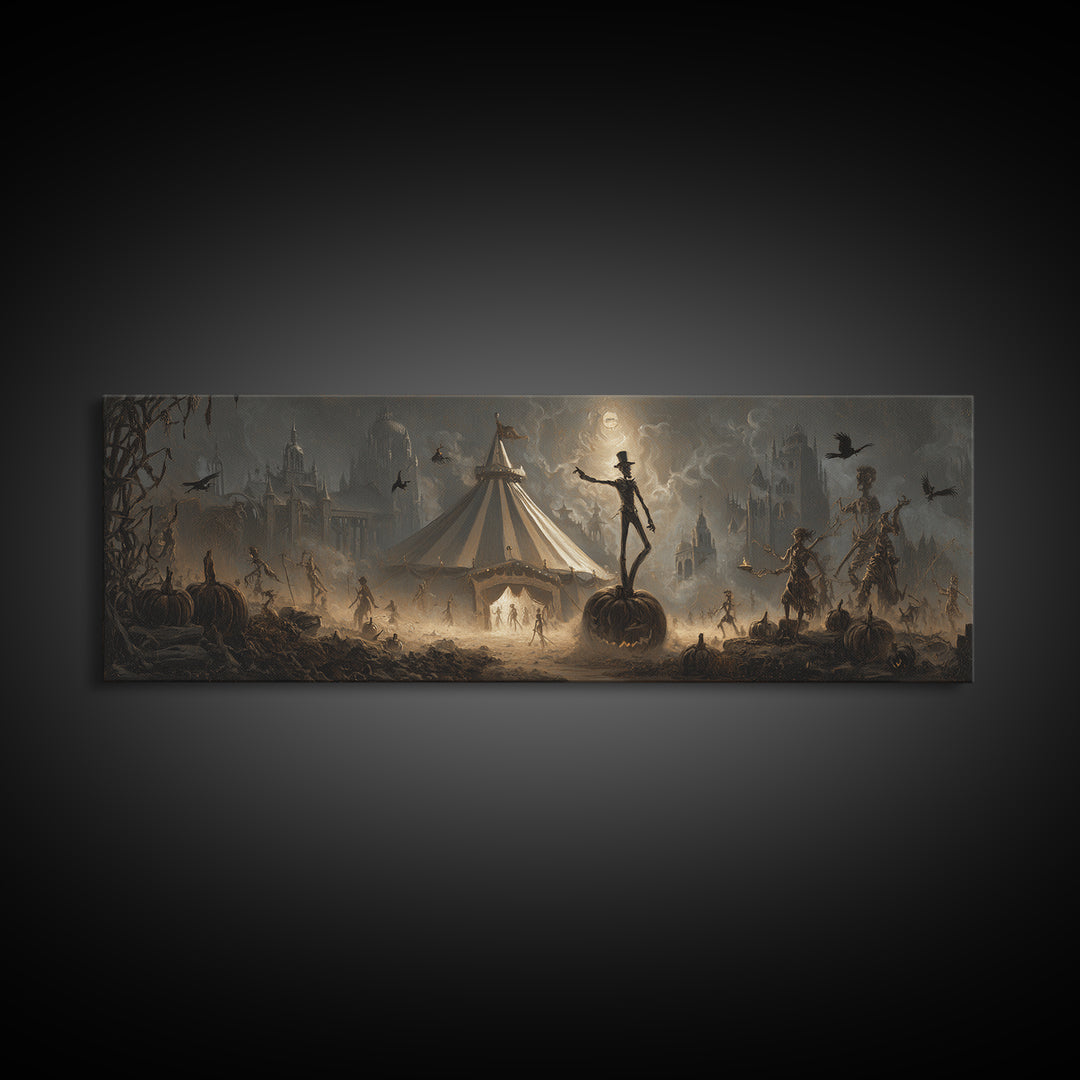 The Jack-O'-Lantern Circus, Surreal Apocalyptic Art, Extra Wide Wall Art, Dark Fantasy Wall Art, Framed Canvas Print