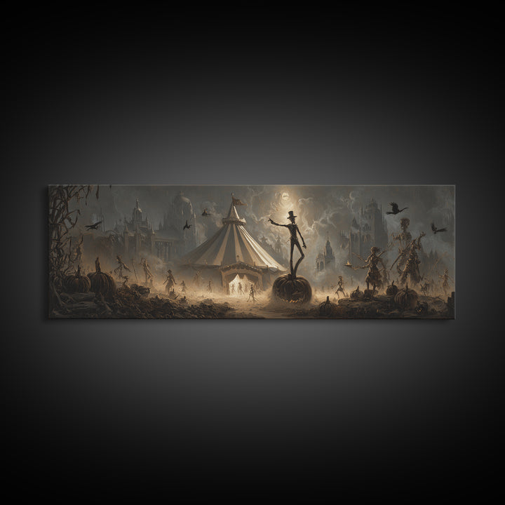 The Jack-O'-Lantern Circus, Surreal Apocalyptic Art, Extra Wide Wall Art, Dark Fantasy Wall Art, Framed Canvas Print
