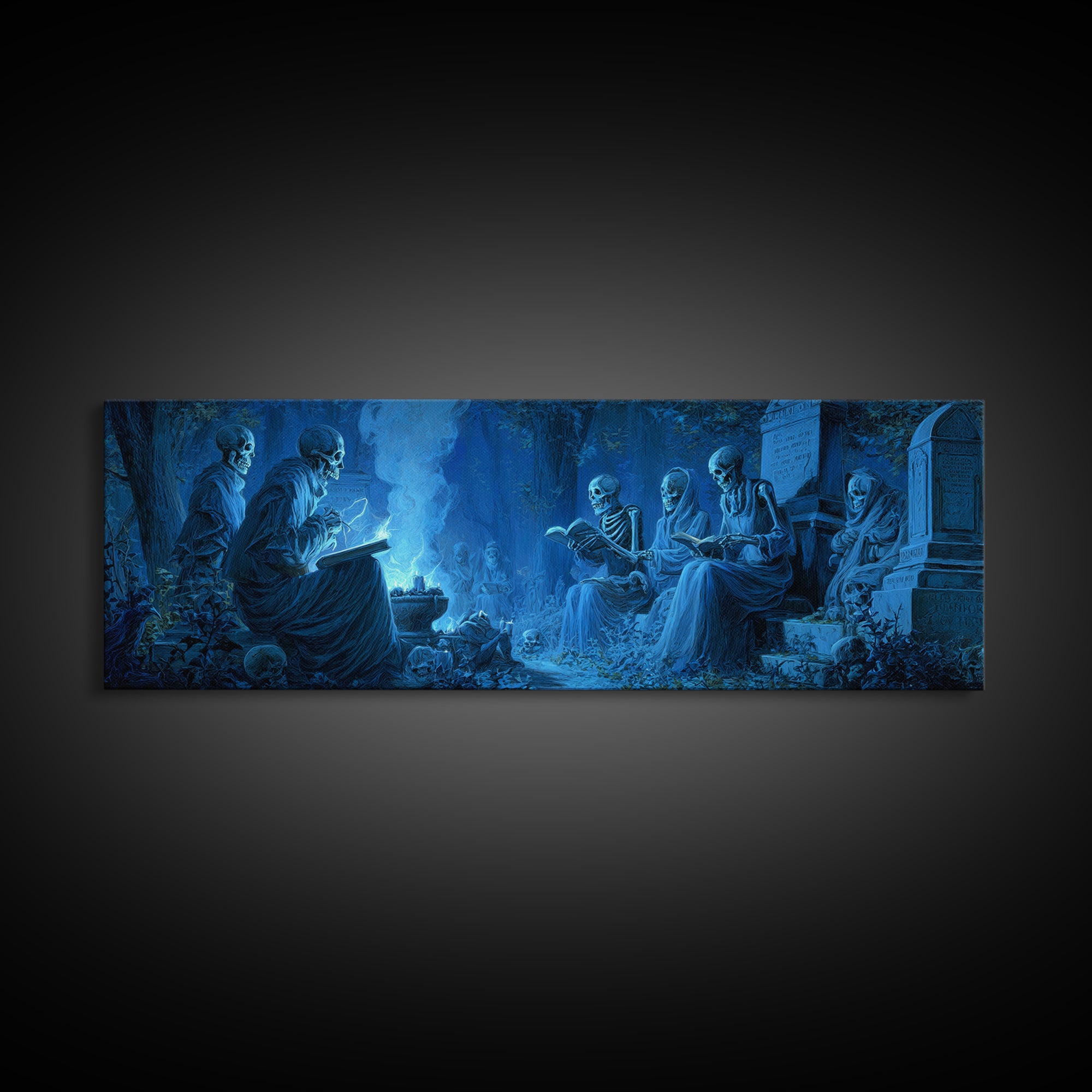 The Graveyard Book Club, Danse Macabre Art, Extra Wide Wall Art, Macabre Wall Art, Framed Canvas Print, Dark Fantasy Art