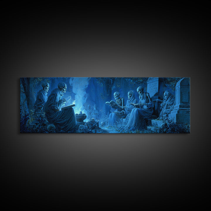 The Graveyard Book Club, Danse Macabre Art, Extra Wide Wall Art, Macabre Wall Art, Framed Canvas Print, Dark Fantasy Art