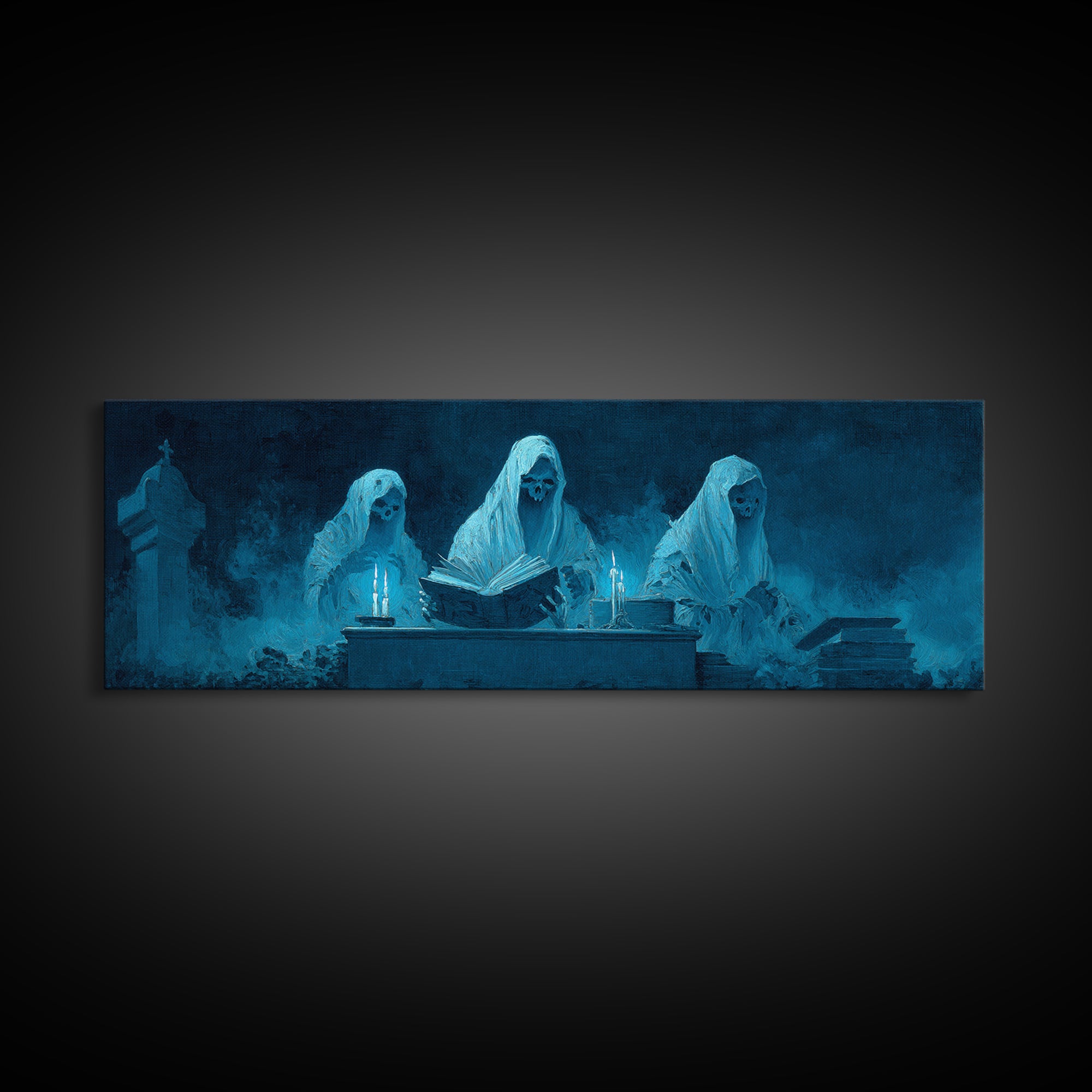 The Graveyard Book Club, Dark Romantic Horror Art, Extra Wide Wall Art, Dark Fantasy Wall Art, Canvas Print, Halloween Wall Art