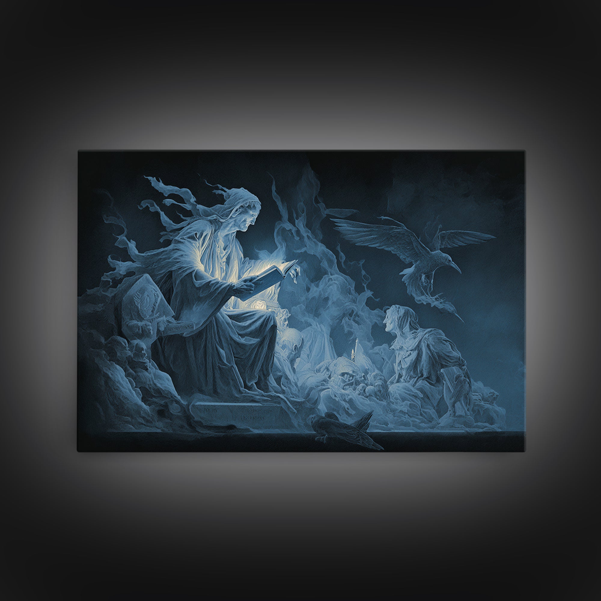 The Graveyard Book Club, Visionary Gothic Art, Landscape Wall Art, Dark Halloween Decor, Framed Canvas Print, Halloween Wall Art