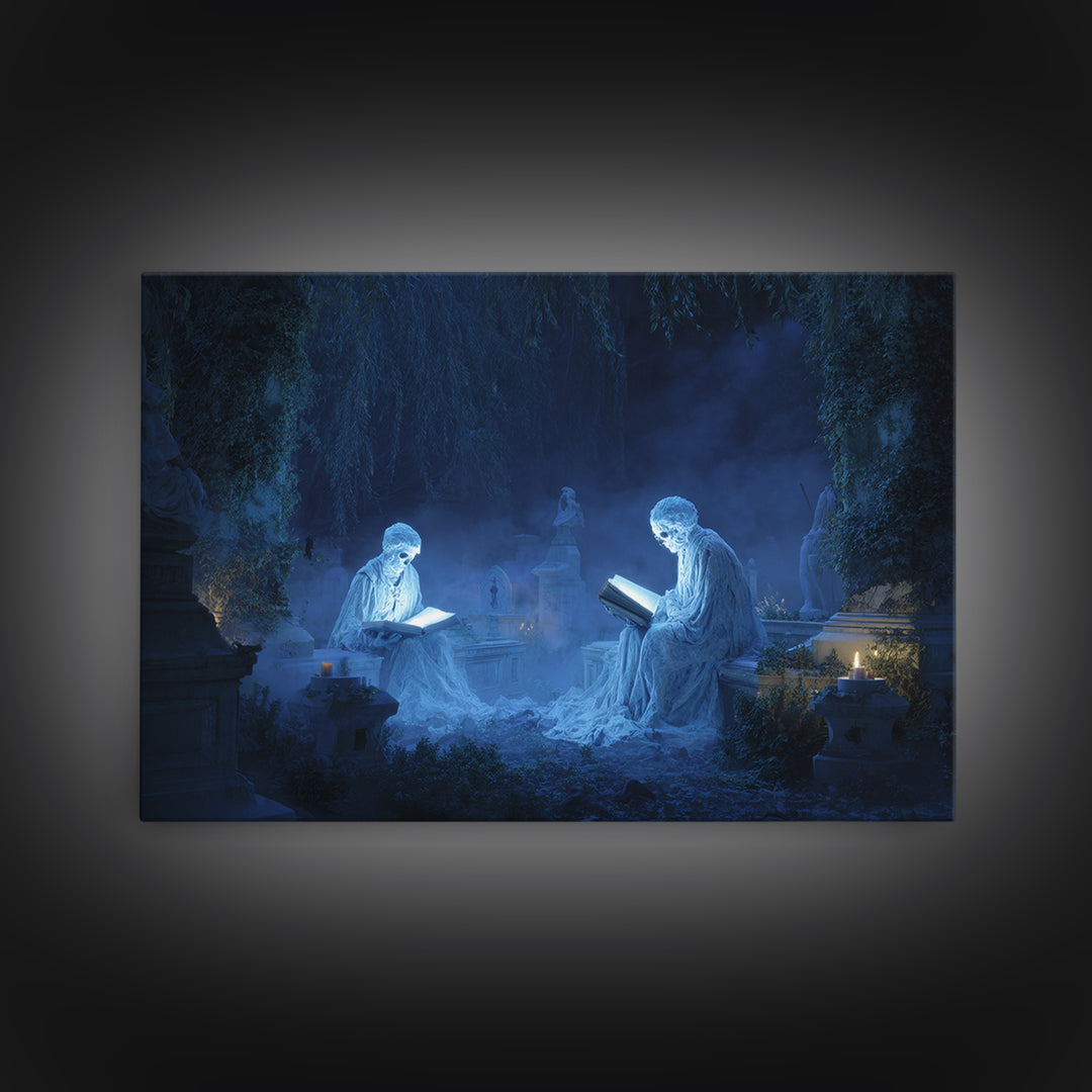 The Graveyard Book Club, Symbolist Gothic Landscape, Landscape Wall Art, Dark Fantasy Wall Art, Framed Canvas Print, Halloween Wall Art