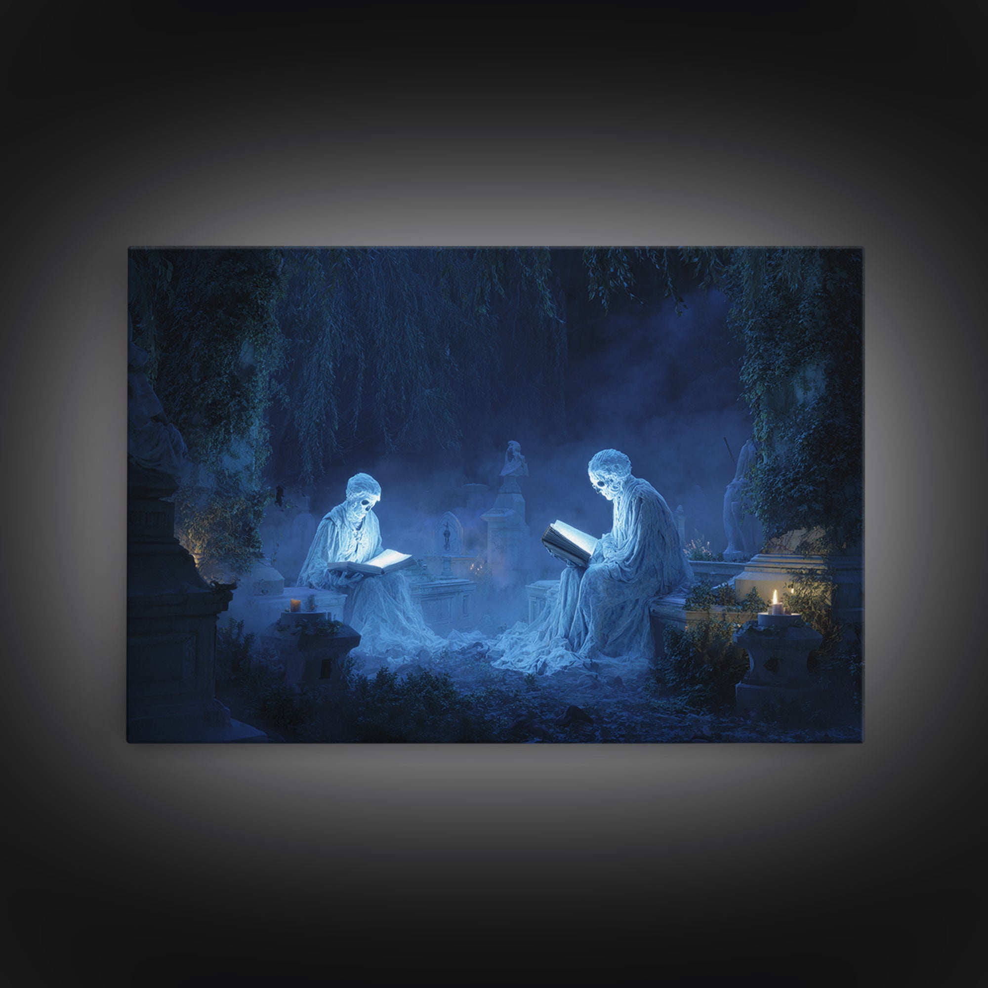 The Graveyard Book Club, Symbolist Gothic Landscape, Landscape Wall Art, Dark Fantasy Wall Art, Framed Canvas Print, Halloween Wall Art