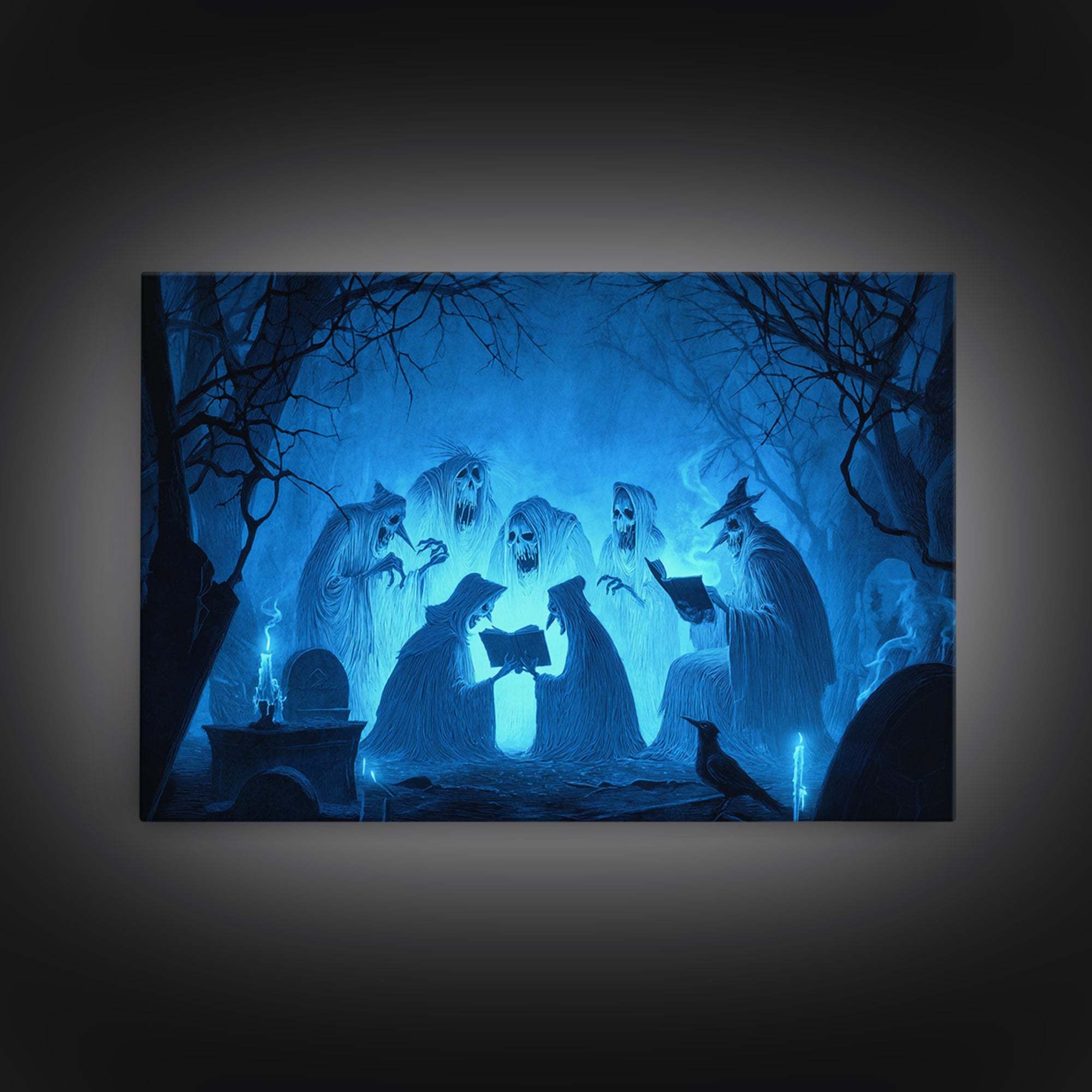 The Graveyard Book Club, Expressionist Nightmare Art, Landscape Wall Art, Macabre Wall Art, Canvas Print, Halloween Wall Art