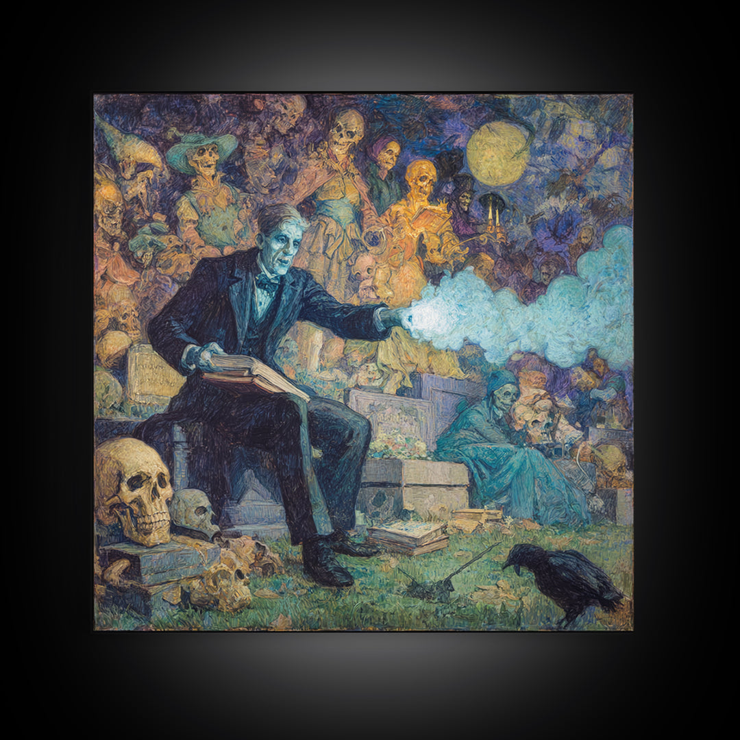 The Graveyard Book Club, Grotesque Carnival Art, Square Wall Art, Gothic Horror Wall Art, Canvas Print, Halloween Wall Art