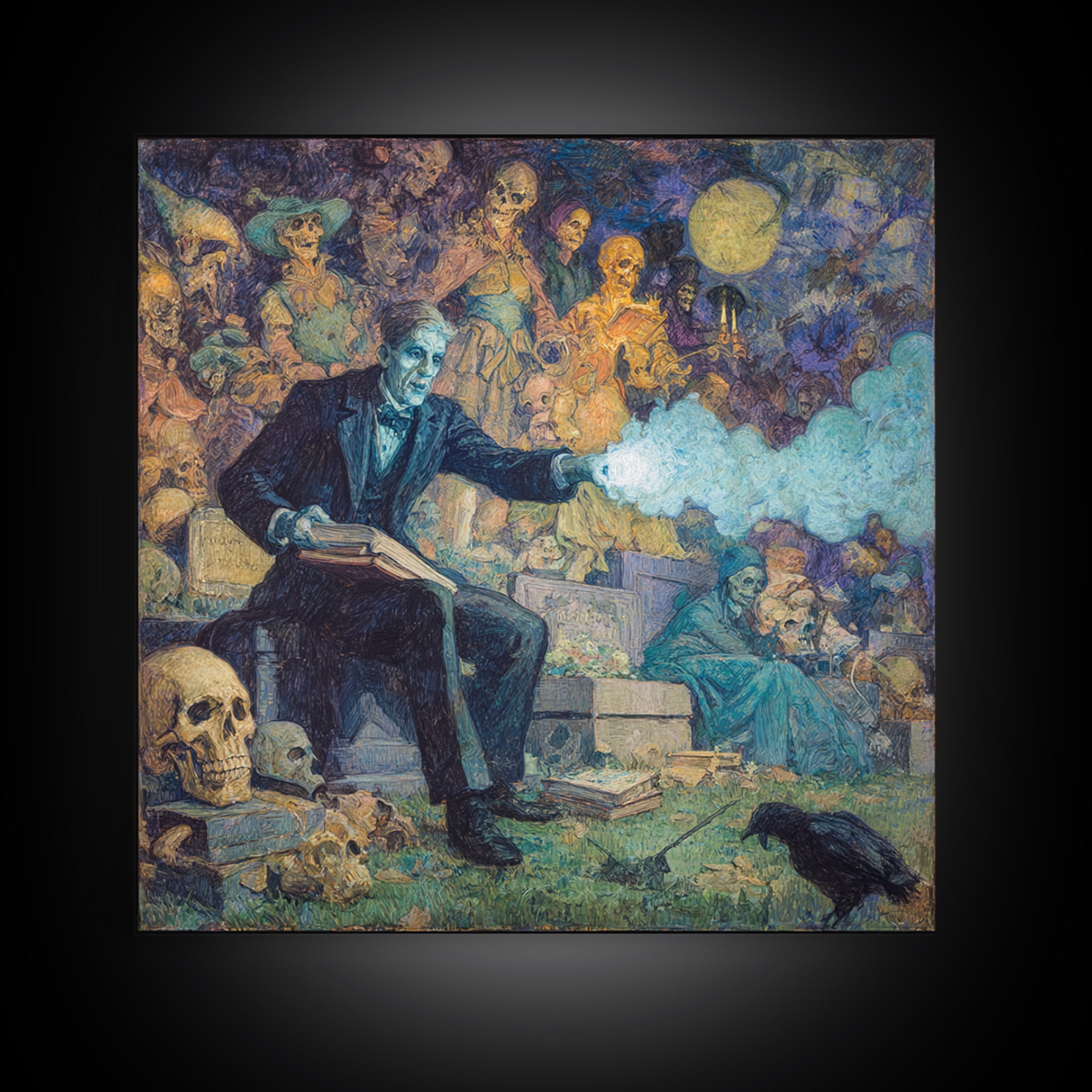 The Graveyard Book Club, Grotesque Carnival Art, Square Wall Art, Gothic Horror Wall Art, Canvas Print, Halloween Wall Art