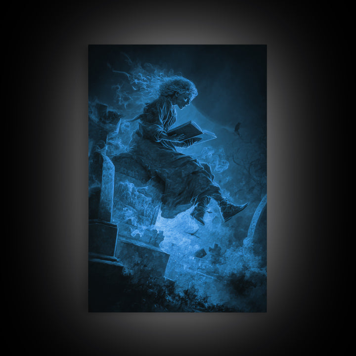 The Graveyard Book Club, Expressionist Gothic Art, Vertical Wall Art, Dark Halloween Decor, Framed Canvas Print, Halloween Wall Art