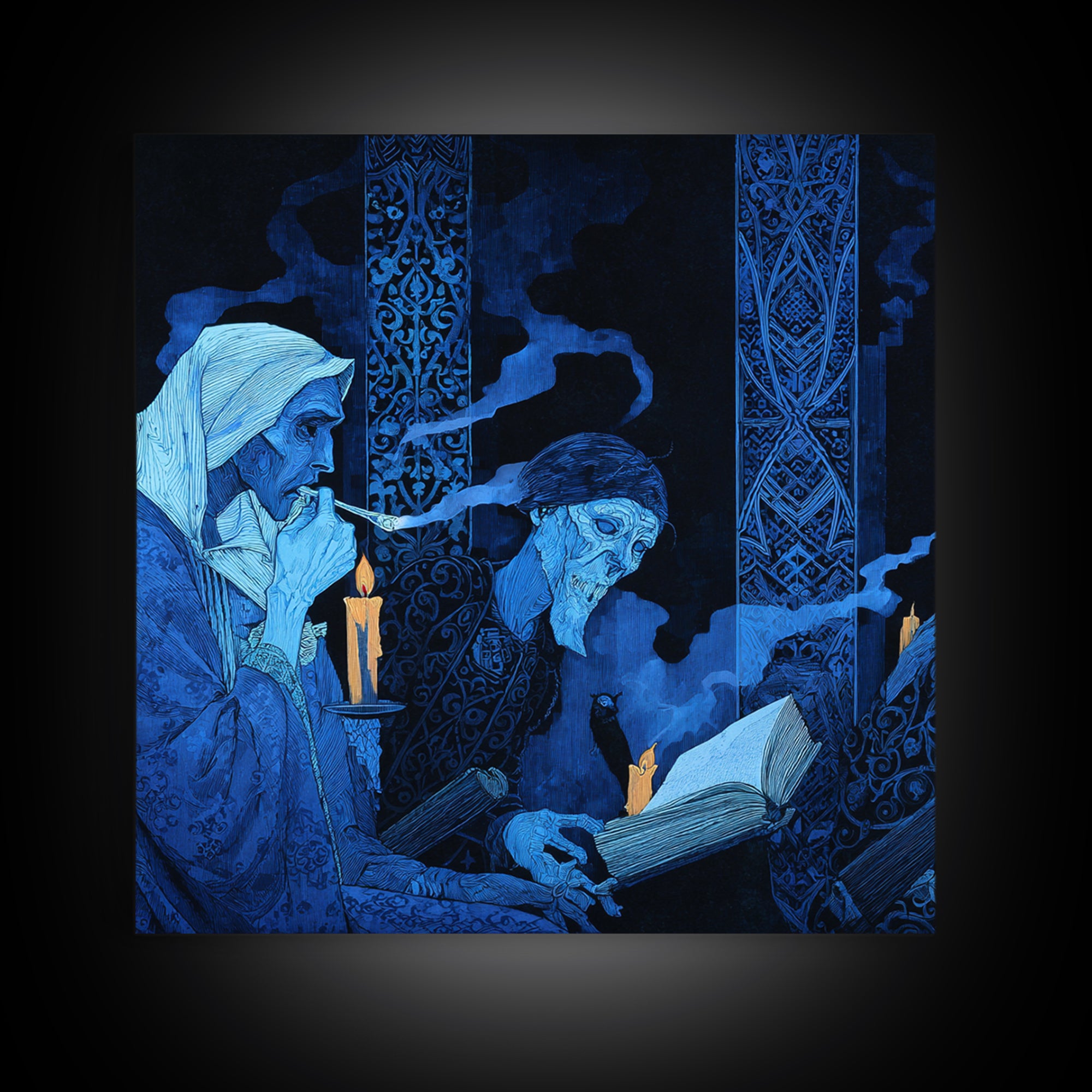 The Graveyard Book Club, Stained Glass Gothic Art, Square Wall Art, Dark Fantasy Wall Art, Canvas Print, Halloween Wall Art