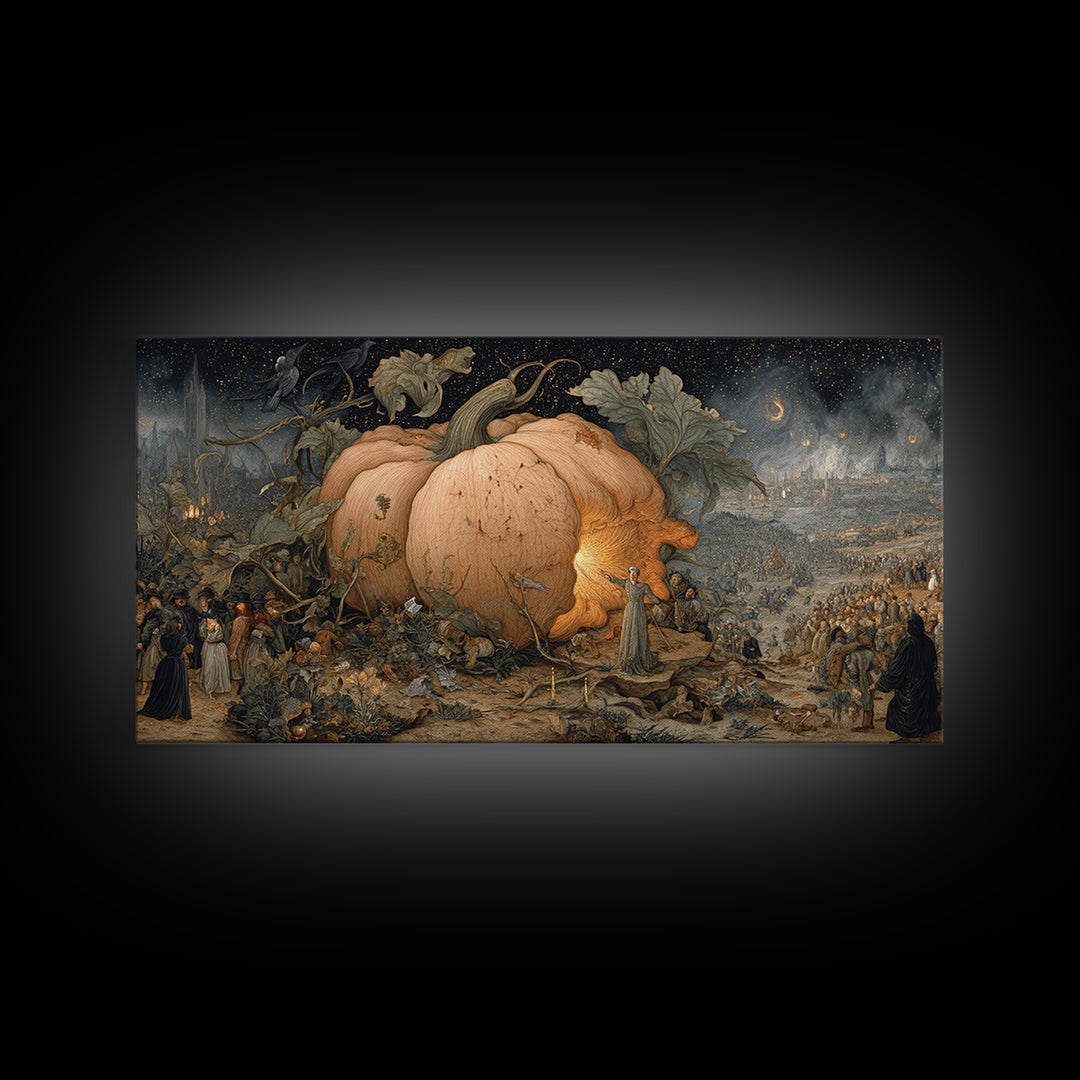 The Cosmic Pumpkin God, Northern Renaissance Horror, Wide Panoramic Art, Dark Fantasy Wall Art, Canvas Print, Halloween Wall Art