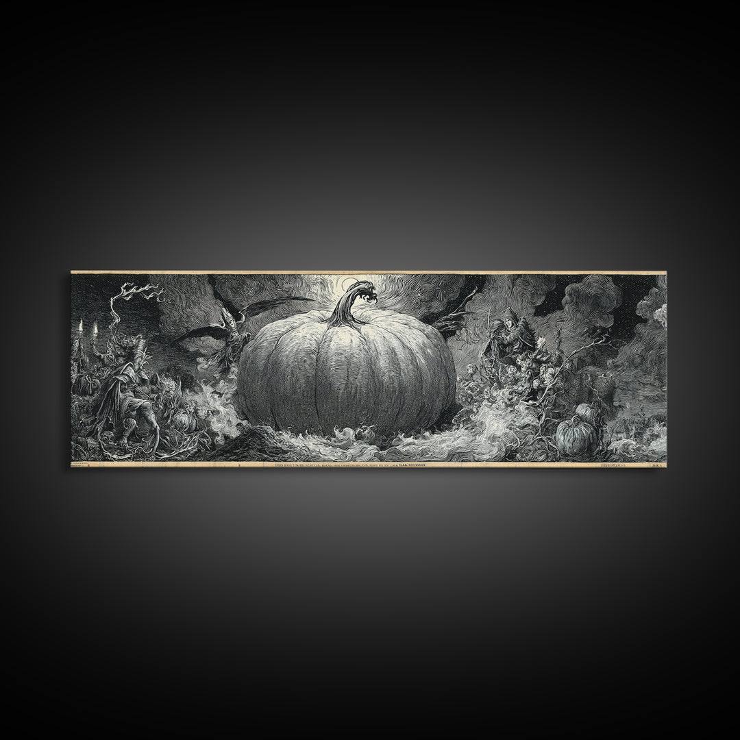 The Cosmic Pumpkin God, Renaissance Engraving Art, Extra Wide Wall Art, Macabre Wall Art, Framed Canvas Print, Halloween Wall Art
