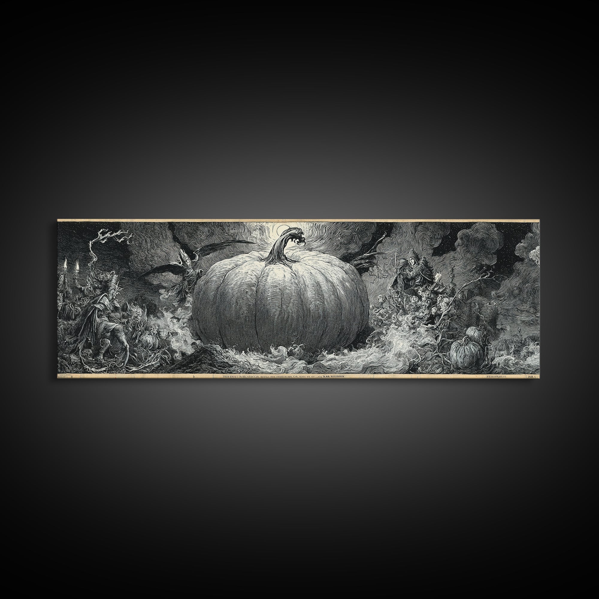 The Cosmic Pumpkin God, Renaissance Engraving Art, Extra Wide Wall Art, Macabre Wall Art, Framed Canvas Print, Halloween Wall Art