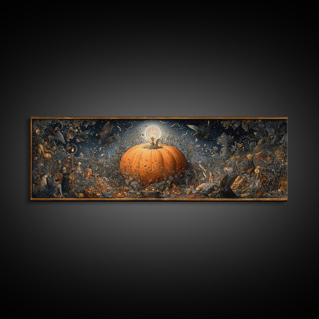 The Cosmic Pumpkin God, Danse Macabre Art, Extra Wide Wall Art, Gothic Horror Wall Art, Framed Canvas Print