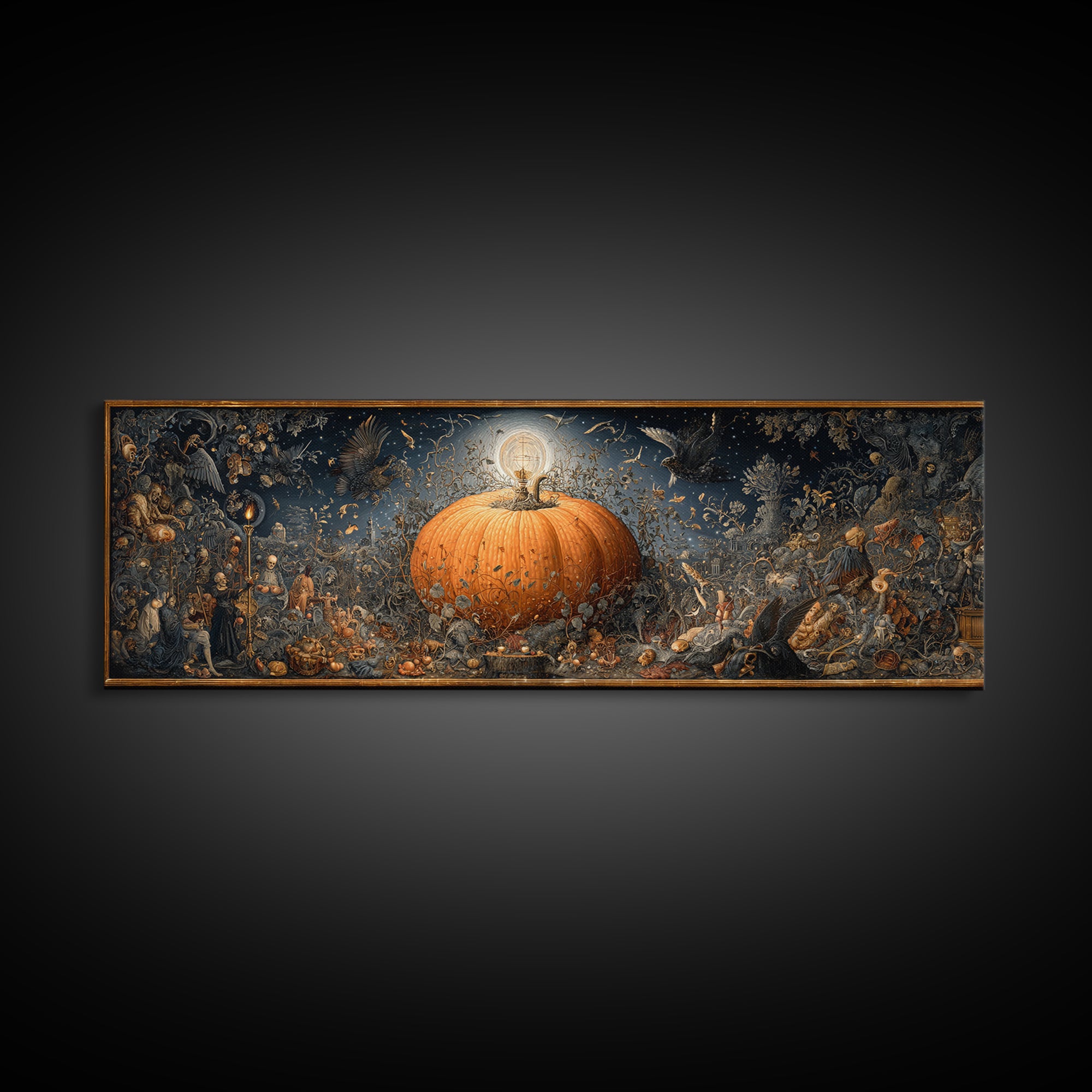 The Cosmic Pumpkin God, Danse Macabre Art, Extra Wide Wall Art, Gothic Horror Wall Art, Framed Canvas Print