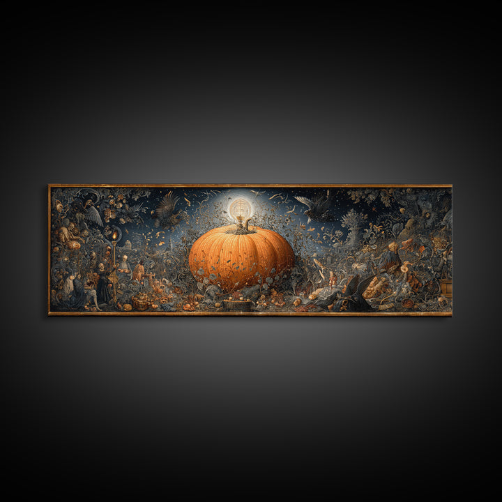 The Cosmic Pumpkin God, Danse Macabre Art, Extra Wide Wall Art, Gothic Horror Wall Art, Framed Canvas Print