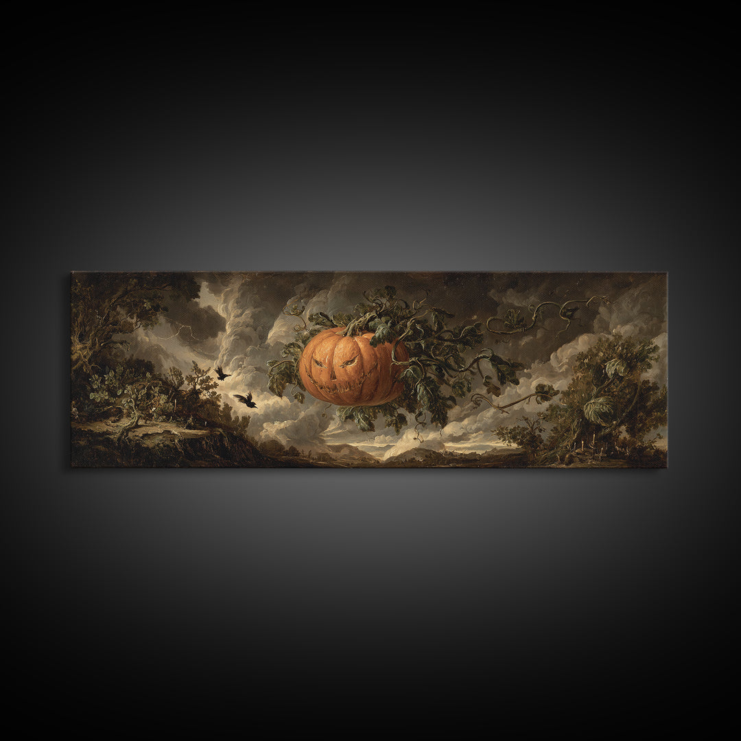 The Cosmic Pumpkin God, Baroque Witchcraft Art, Extra Wide Wall Art, Macabre Wall Art, Canvas Print, Halloween Wall Art, Halloween Decor