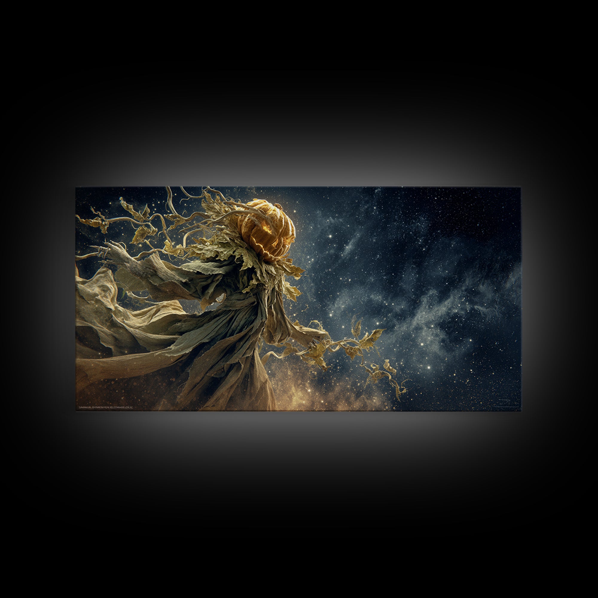 The Cosmic Pumpkin God, Visionary Gothic Art, Wide Panoramic Art, Dark Fantasy Wall Art, Framed Canvas Print, Halloween Wall Art
