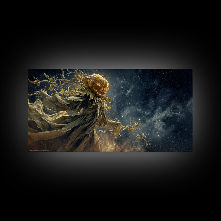 The Cosmic Pumpkin God, Visionary Gothic Art, Wide Panoramic Art, Dark Fantasy Wall Art, Framed Canvas Print, Halloween Wall Art