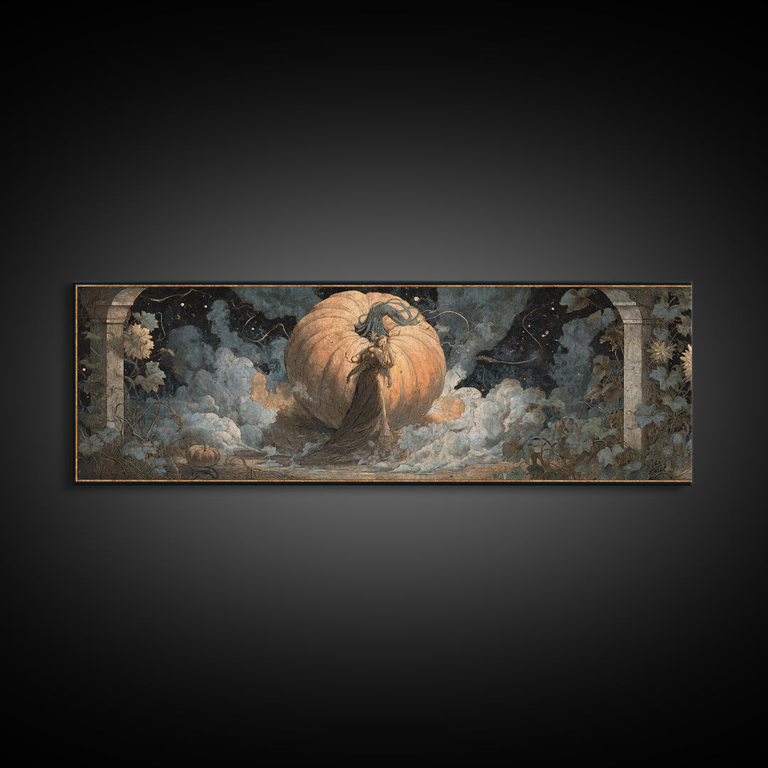 The Cosmic Pumpkin God, Symbolist Dream Art, Extra Wide Wall Art, Macabre Wall Art, Canvas Print, Halloween Wall Art, Halloween Decor