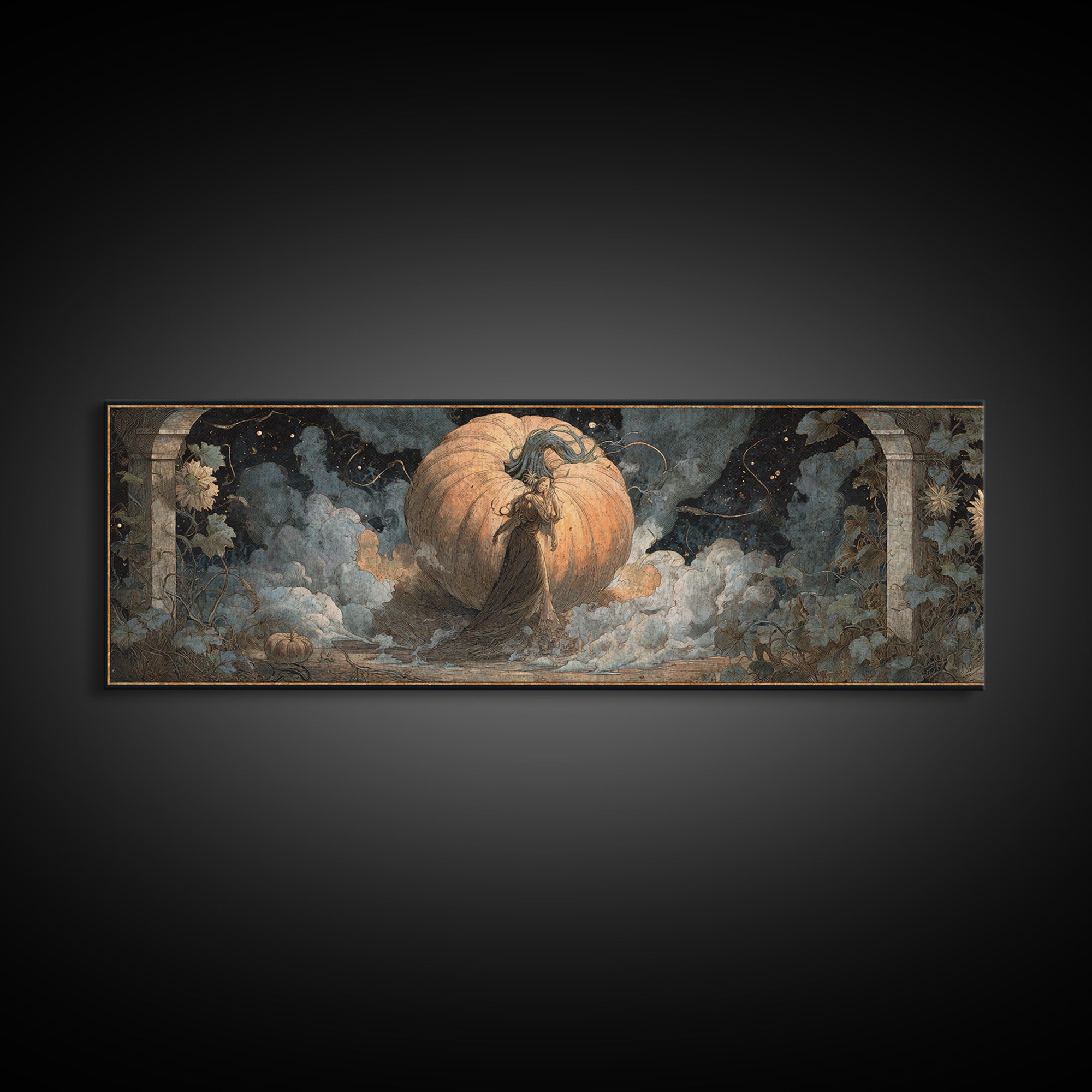 The Cosmic Pumpkin God, Symbolist Dream Art, Extra Wide Wall Art, Macabre Wall Art, Canvas Print, Halloween Wall Art, Halloween Decor