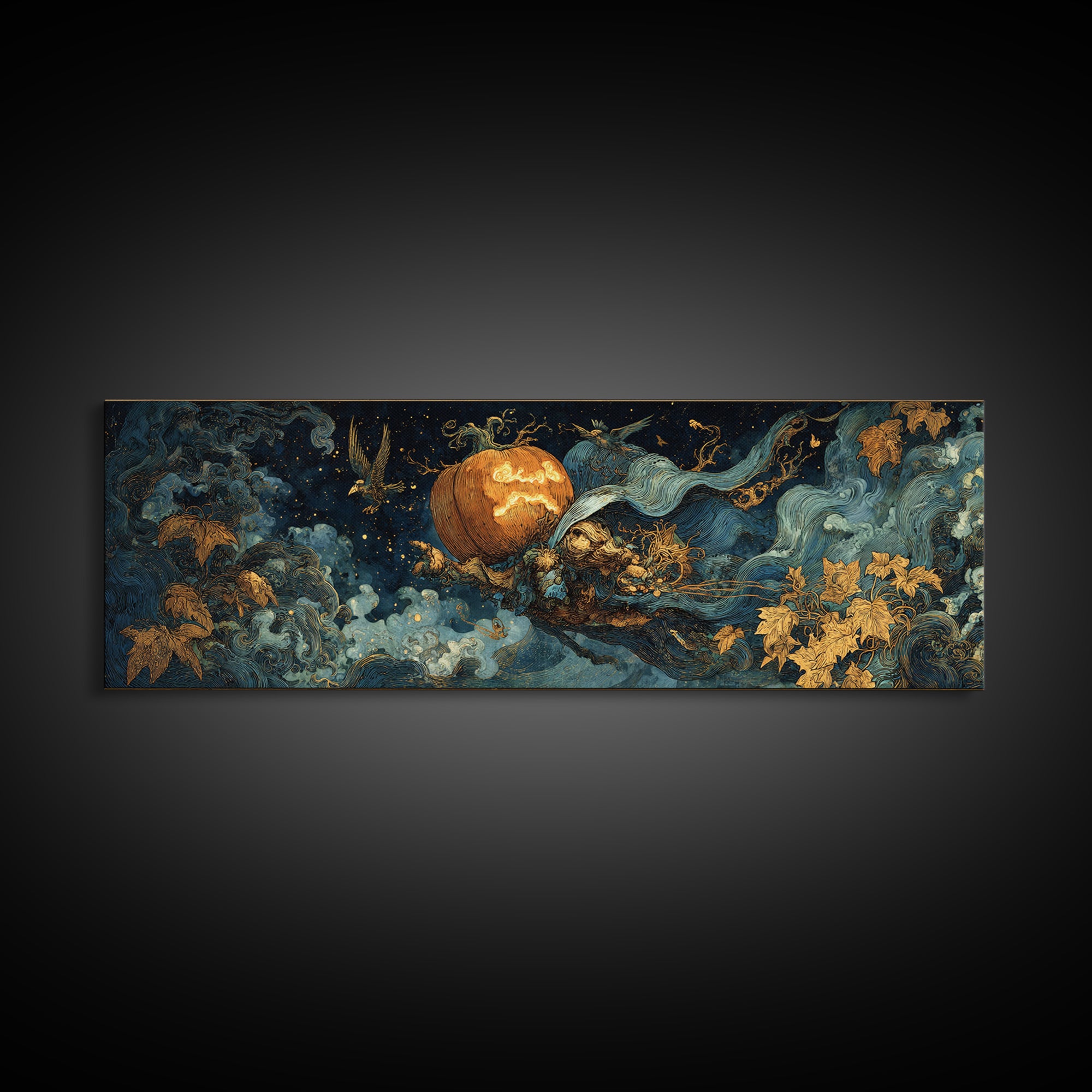 The Cosmic Pumpkin God, Ornate Symbolist Art, Extra Wide Wall Art, Gothic Horror Wall Art, Canvas Print, Halloween Wall Art