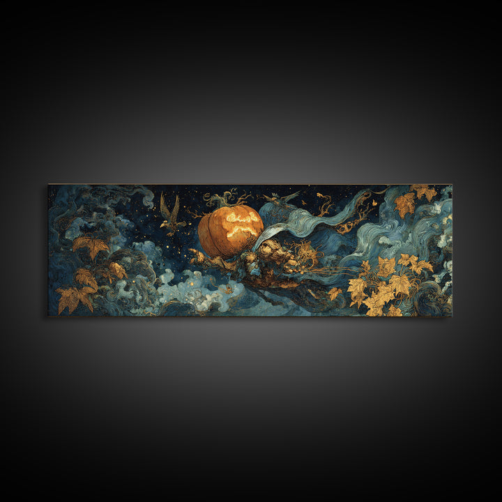 The Cosmic Pumpkin God, Ornate Symbolist Art, Extra Wide Wall Art, Gothic Horror Wall Art, Canvas Print, Halloween Wall Art