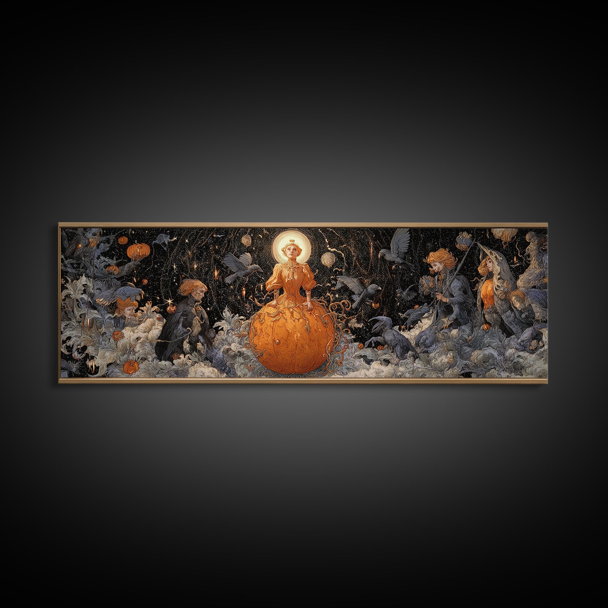 The Cosmic Pumpkin God, Symbolist Death Art, Extra Wide Wall Art, Gothic Horror Wall Art, Framed Canvas Print, Halloween Wall Art