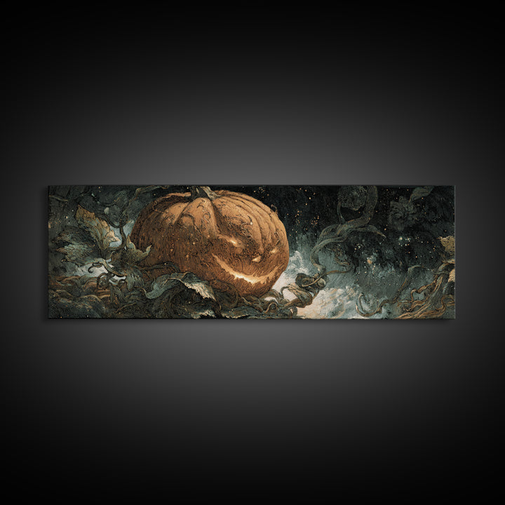 The Cosmic Pumpkin God, Dark Symbolist Art, Extra Wide Wall Art, Dark Fantasy Wall Art, Canvas Print, Halloween Wall Art