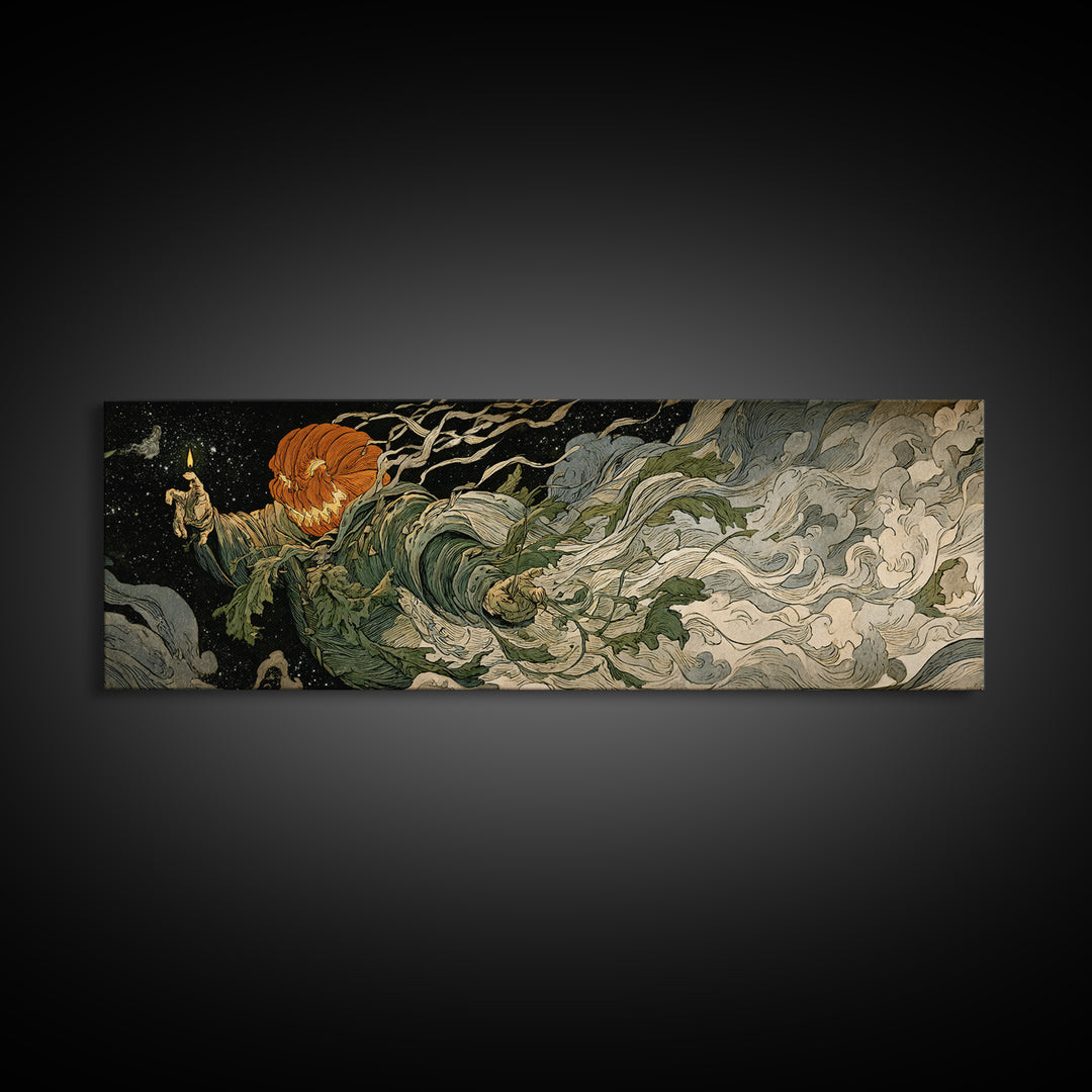 The Cosmic Pumpkin God, Grotesque Carnival Art, Extra Wide Wall Art, Dark Fantasy Wall Art, Canvas Print, Halloween Wall Art