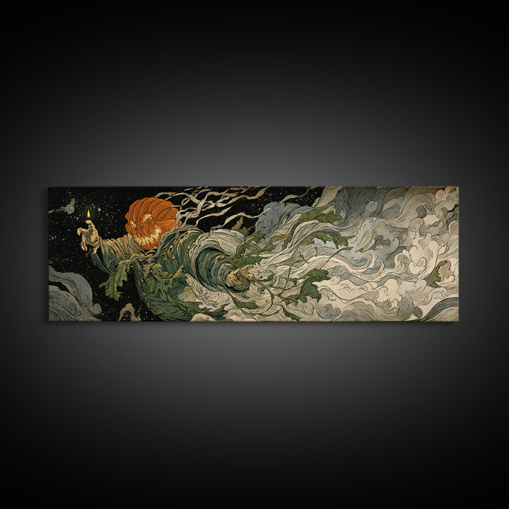 The Cosmic Pumpkin God, Grotesque Carnival Art, Extra Wide Wall Art, Dark Fantasy Wall Art, Canvas Print, Halloween Wall Art
