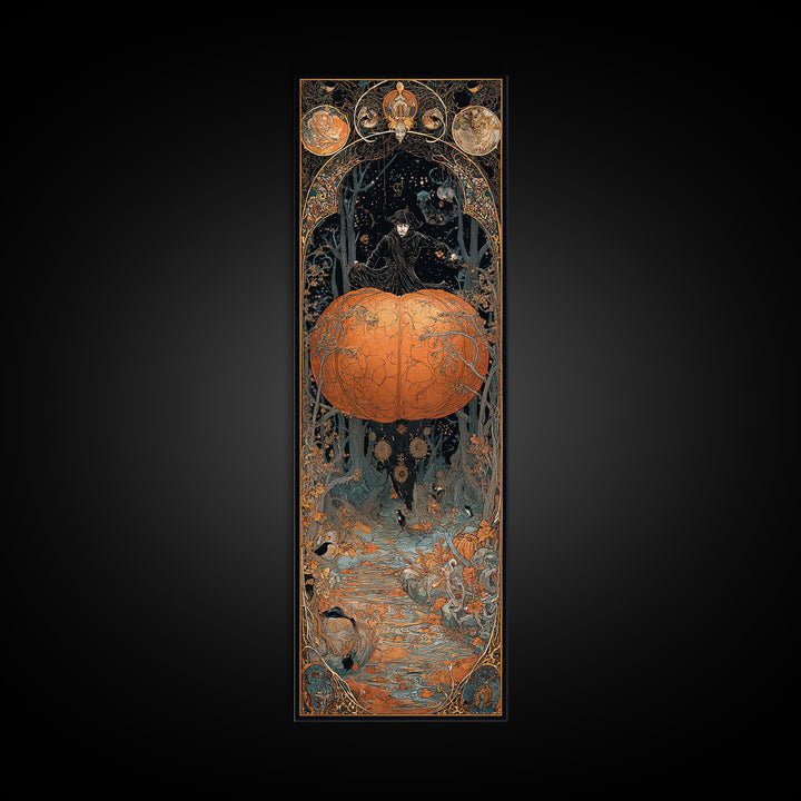 The Cosmic Pumpkin God, Stained Glass Gothic Art, Tall Narrow Wall Art, Dark Fantasy Wall Art, Canvas Print, Halloween Wall Art