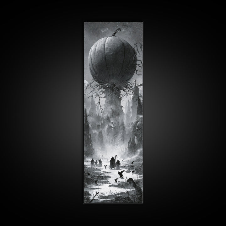 The Cosmic Pumpkin God, Surreal Apocalyptic Art, Tall Narrow Wall Art, Dark Halloween Decor, Canvas Print, Halloween Wall Art