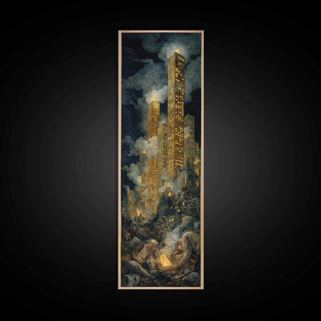 The Haunted City Skyline, Dark Renaissance Art, Tall Narrow Wall Art, Gothic Horror Wall Art, Canvas Print, Halloween Wall Art