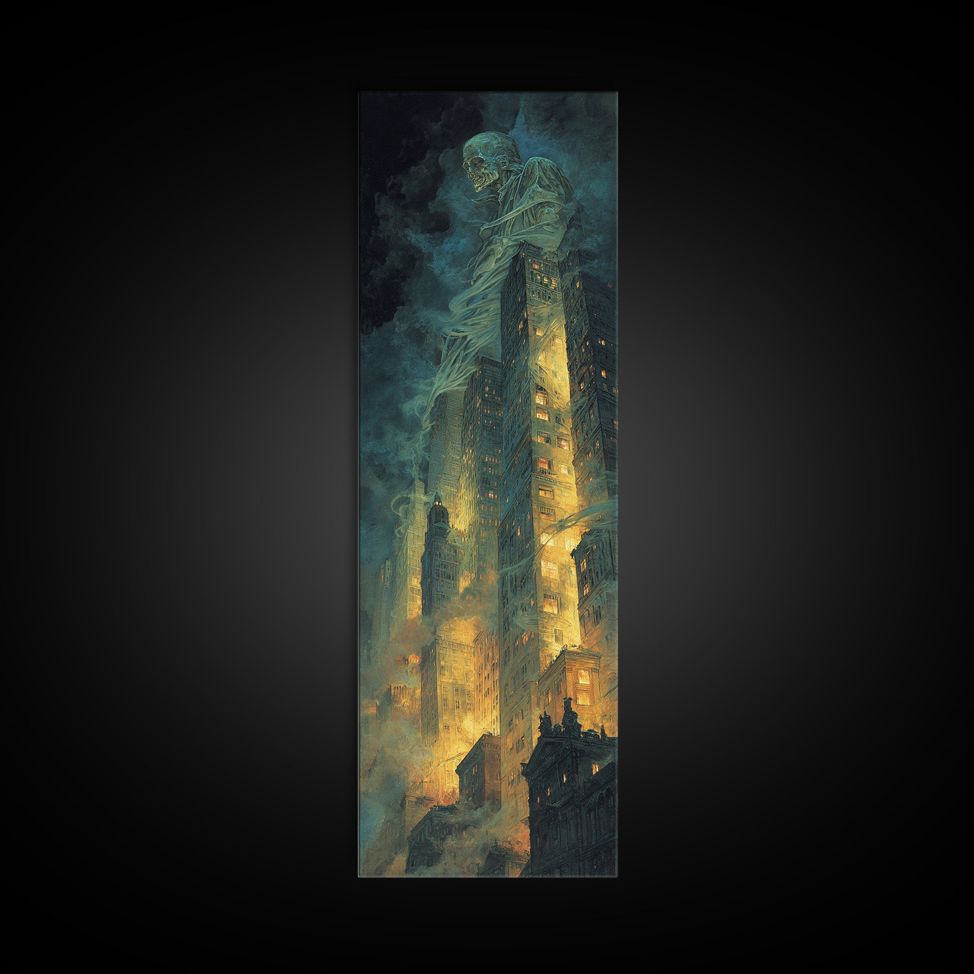 The Haunted City Skyline, Gothic Nightmare Art, Tall Narrow Wall Art, Dark Halloween Decor, Canvas Print, Halloween Wall Art